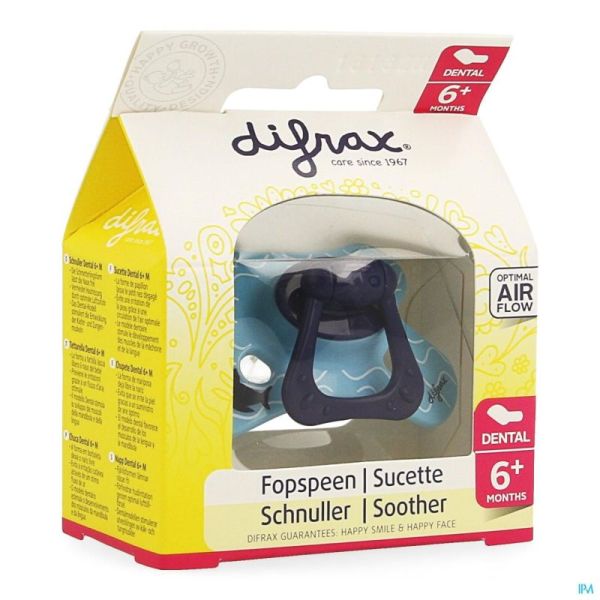 Difrax Sucette Silicone Dental+anneau Boy +6m 800