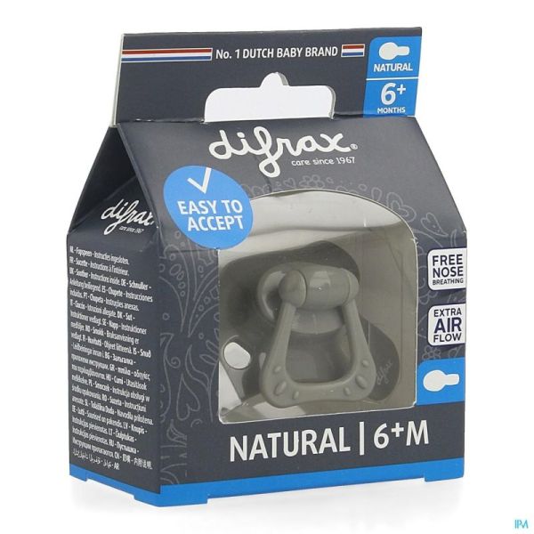 Difrax Sucette Natural 6m+ Uni/pure Gris/clay